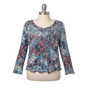 Coldwater Creek Womens XS‎ Abstract Floral Knit Sweater Multicolor Top